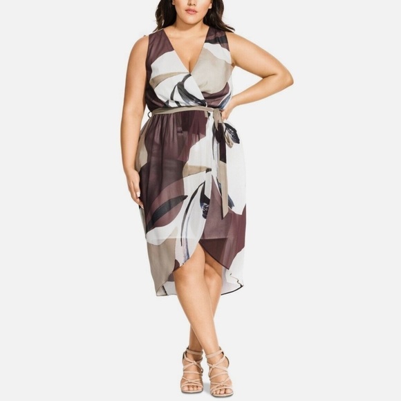 City Chic Dresses & Skirts - NWT city chic brown and white faux wrap dress size 16W